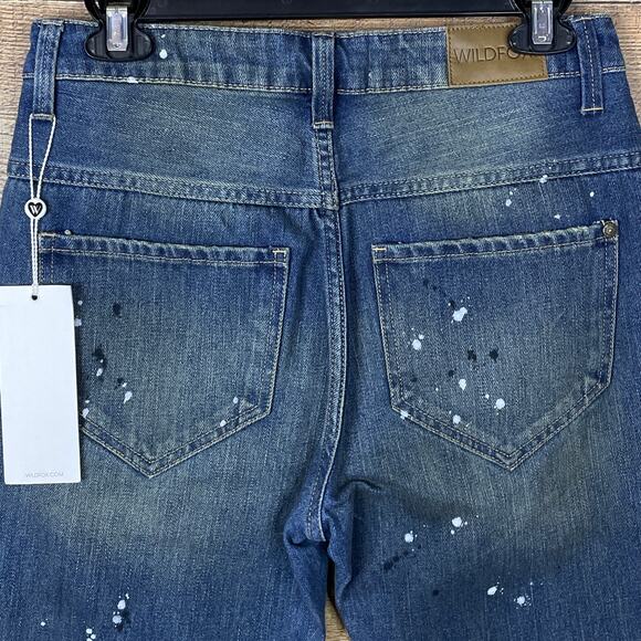 Wildfox Baggy Crop Jeans Da Vinci Wash Paint Splatters Blue Denim Size 24 NWT - Picture 4 of 10
